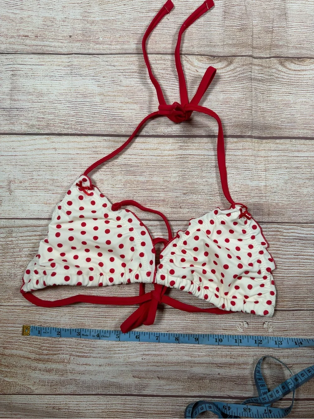 Frankie's Bikinis x VS Pink Red Polka Dot Triangle Bikini Top